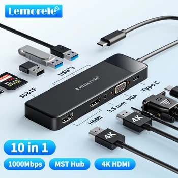 Lemorele USB-C Hub 10Ports Græjur Stöð USB Tegund C að Tvöfalda SAMBAND 4K 30Hz VGA USB 3.0 Millistykkið PD100W ÁBENDINGAR Lesandi fyrir Apple